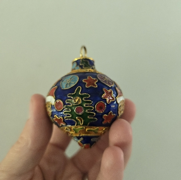 VTG Enamel Cloisonne Christmas Collectible Ornament Snowman Round - Picture 4 of 7